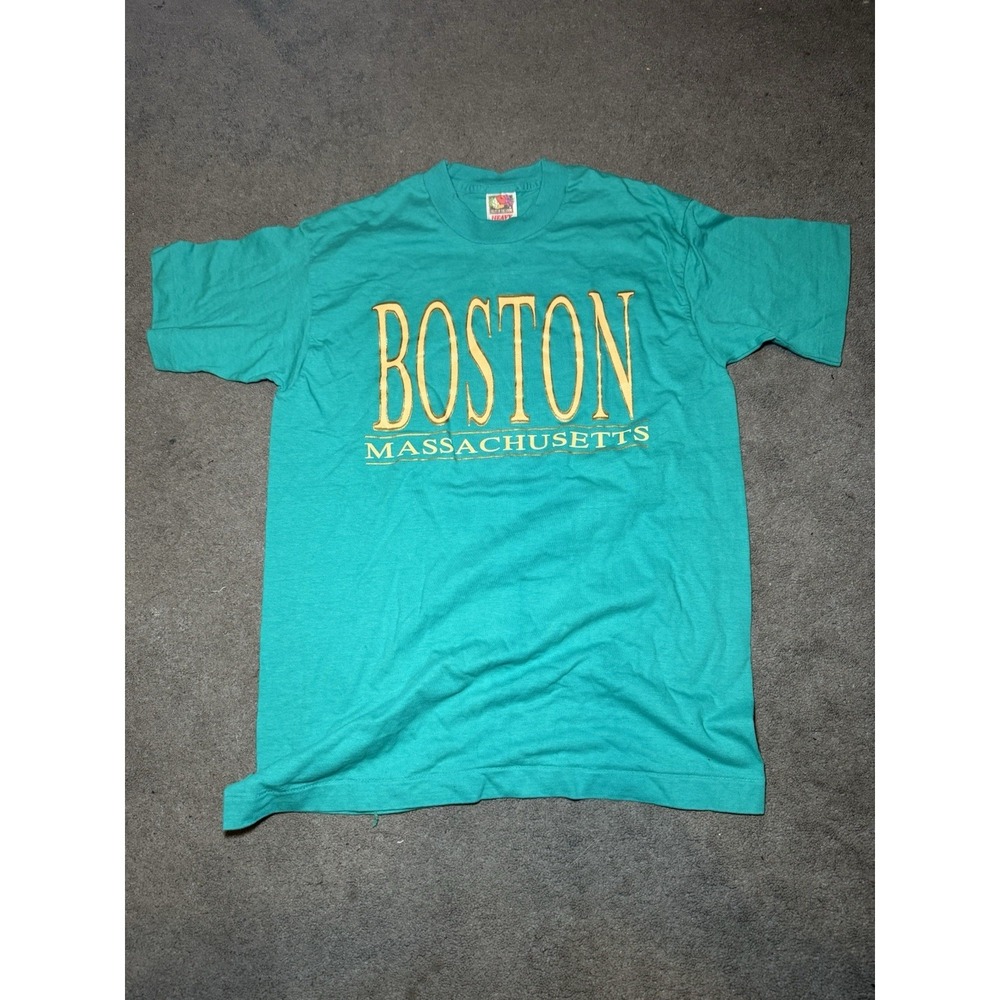 Vintage 90s Boston Massachusetts T Shirt Made In USA Fruit Of The Loom Medium